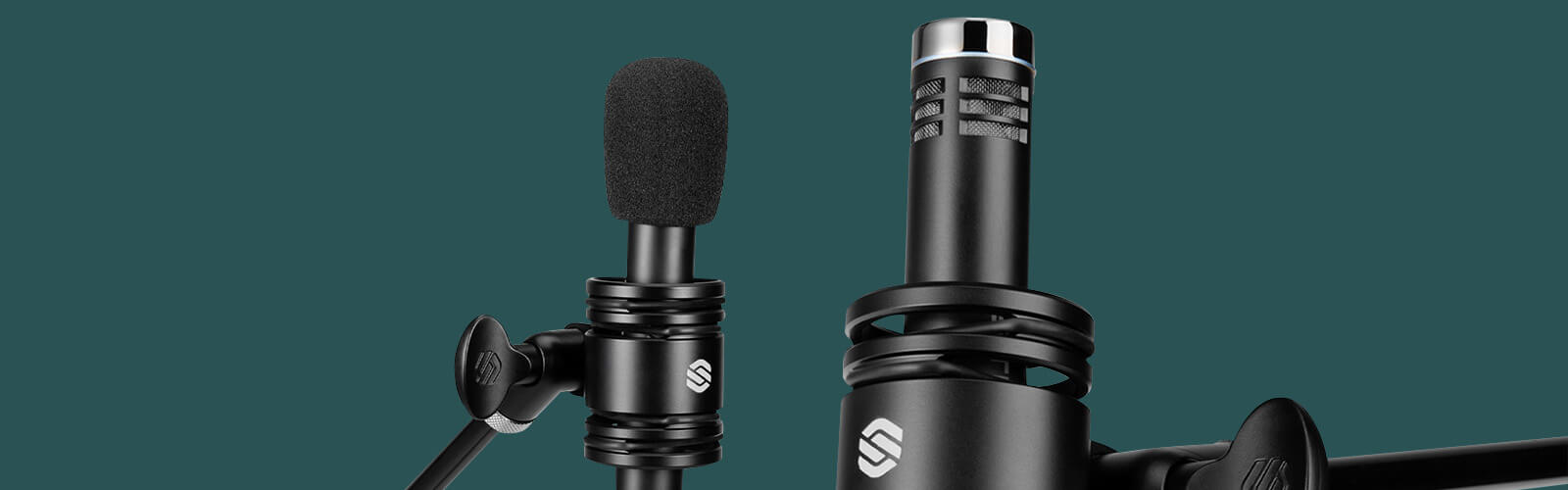 2 Sterling SL230MP Condenser Microphones On Green Background