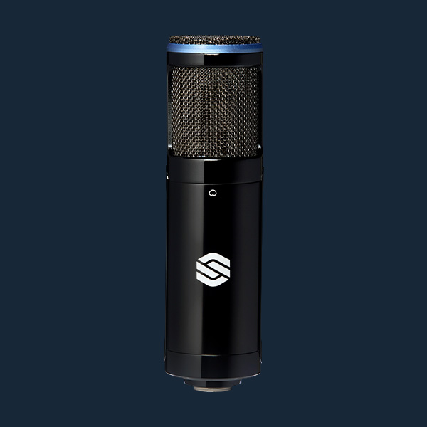 Sterling SP150SMK studio condenser microphones front side on blue background