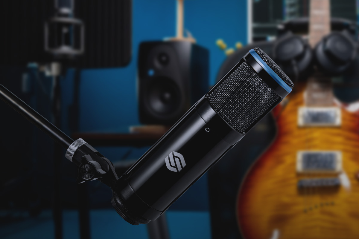 Sterling SP150SMK studio condenser microphone in studio.