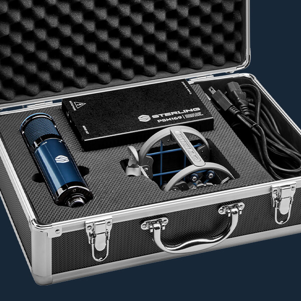 Sterling ST169 multi-patern tube condenser microphone open case with the components.