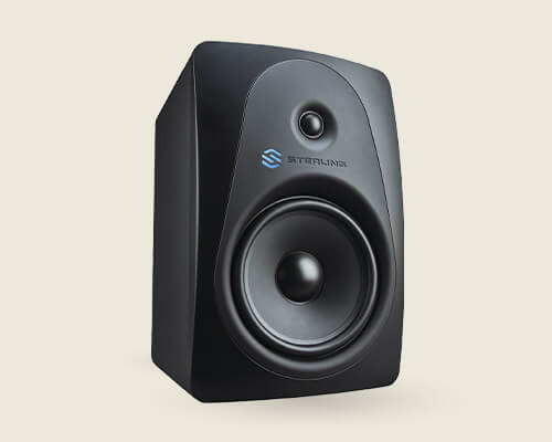 Sterling MX8 8-inch powered studio monitor right on light background.