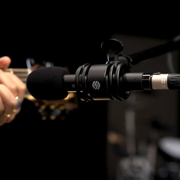Sterling SL230MP Condenser Microphone recording guitar close up.
