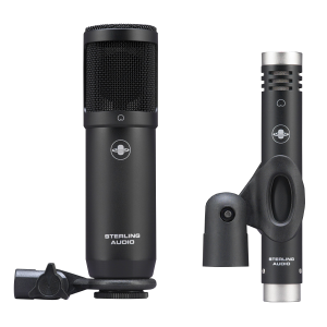Sterling SP50/30 studio condenser microphone pack with clips.