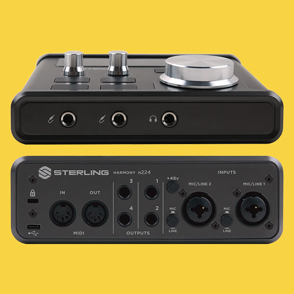 Sterling Harmony H224 audio interface front and back.