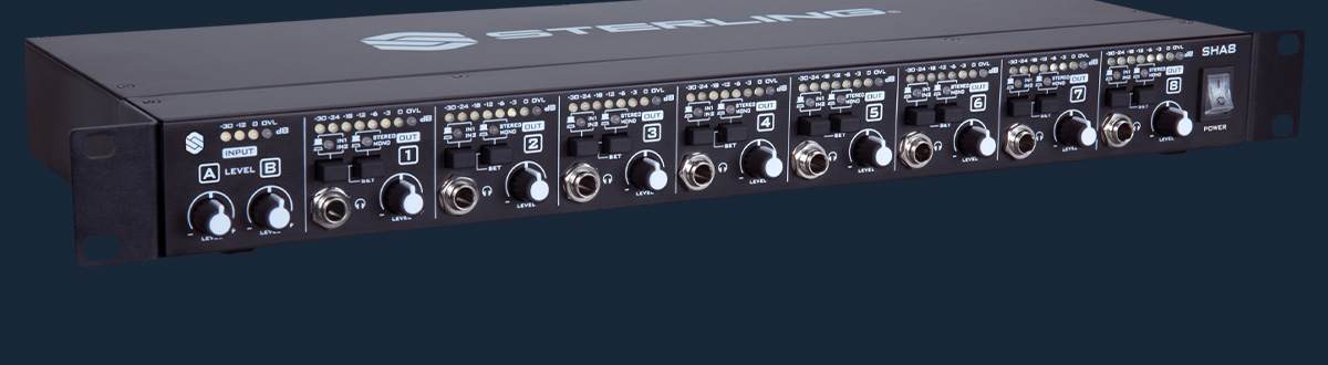 Sterling SHA8 8-channel rackmount headphone amplifier right close up.