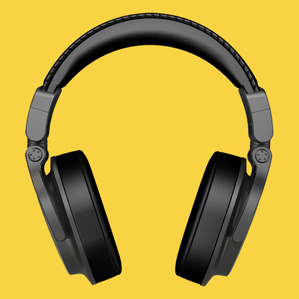 Sterling Audio S402 studio headphone front on yellow background.